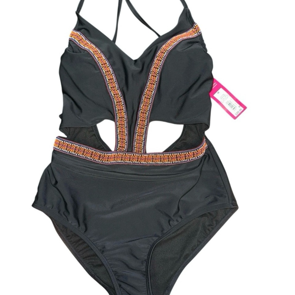 Xhilaration Black and Orange One Piece Swimsuit New with Tags Size Medium